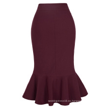 Kate Kasin Occidental Moda Mujer OL Causal Vino rojo sirena Hips-envuelto falda lápiz KK000241-2